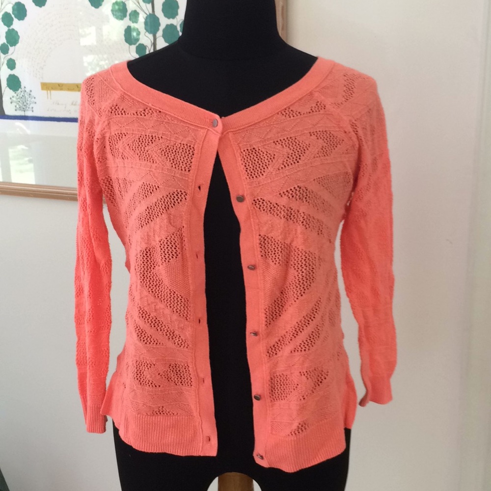 Coral Openwork Cardigan
